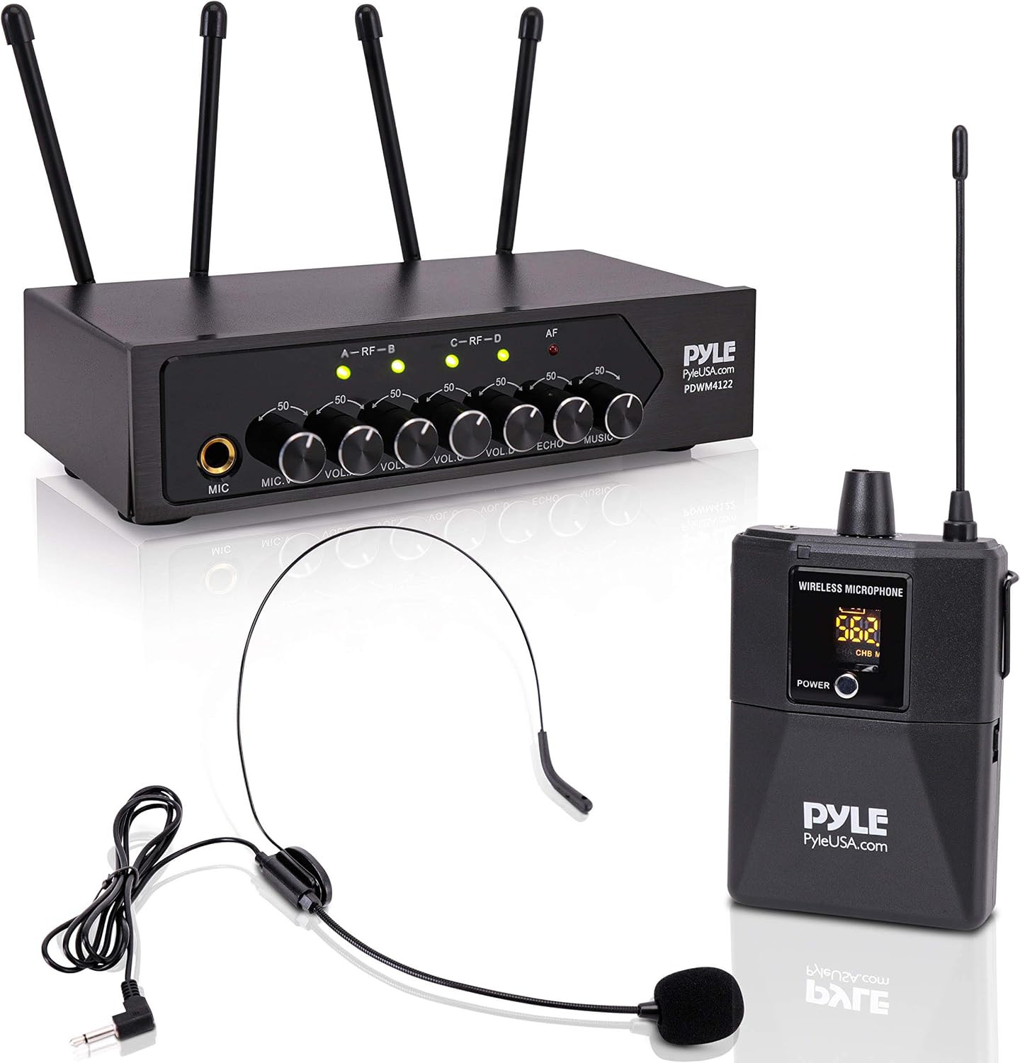 Portable UHF Wireless Microphone System - Battery Operated Four Bluetooth Cordle