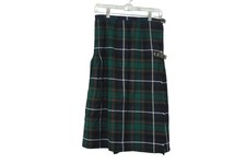 Vintage Brendella Green Wool Pleated Plaid Kilt Adjustable Cottagecore Preppy