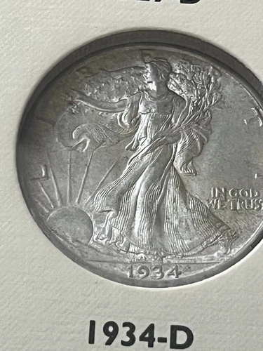 1934-D Walking Liberty Half Dollar, UNC  Full Thumb Free Shipping. Tough