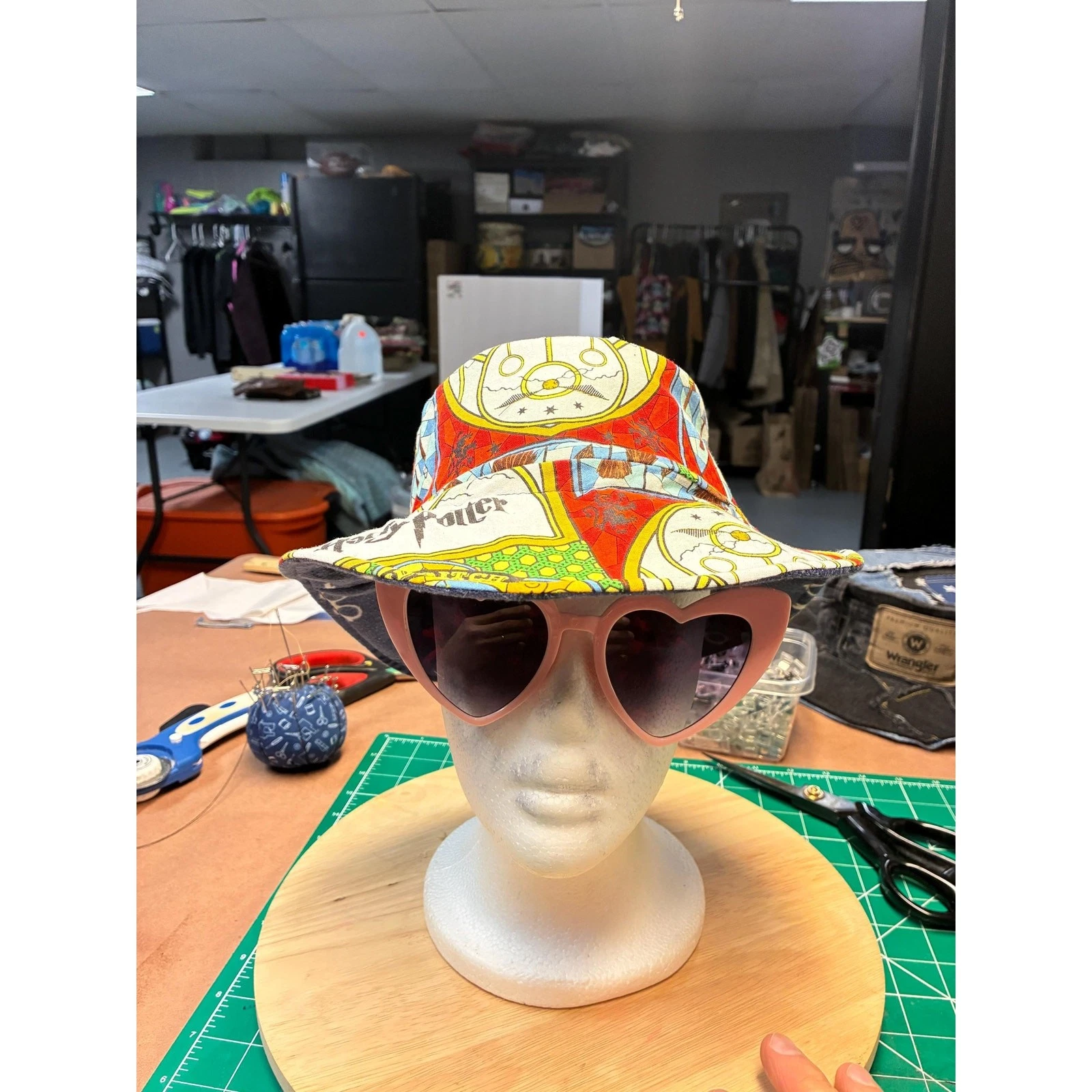 Harry the Wizard — Upcycled Bucket Hat, Wizard Print Cotton, Navy Lining,