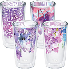 Made in USA Double Walled Watercolor Floral Purple - Crystal Insulated Tumbler C