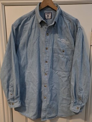 Vintage Lee Denim Collection LS Shirt Mens Large Blue Denim Nortel Networks GORP