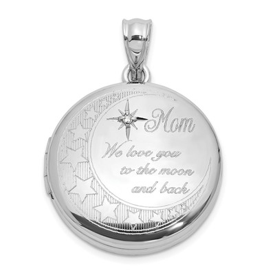 Sterling Silber Rh-plattiert Diamant 20 mm Mutter Mond Sterne rund Medaillon