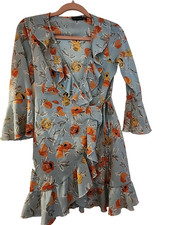 Ruffle V Neckline Dress Pretty Little Thing Blue Floral