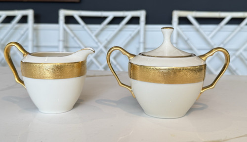 Lenox WESTCHESTER Sugar Bowl & Creamer Gold Encrusted  ~ PRISTINE ~