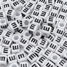 100PCS Square Acrylic Letter E Beads for Jewelry Making, 6x6mm White Cube Letter