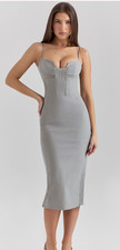 NWT House of CB Kiki Mesh Panelled Bodycon Midi Dress Gray Small; Cup (A-C) $175