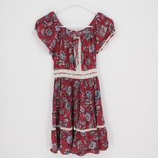 Knit Works Women's Red Floral Lace Trim Boho Fit & Flare Dress Size 14