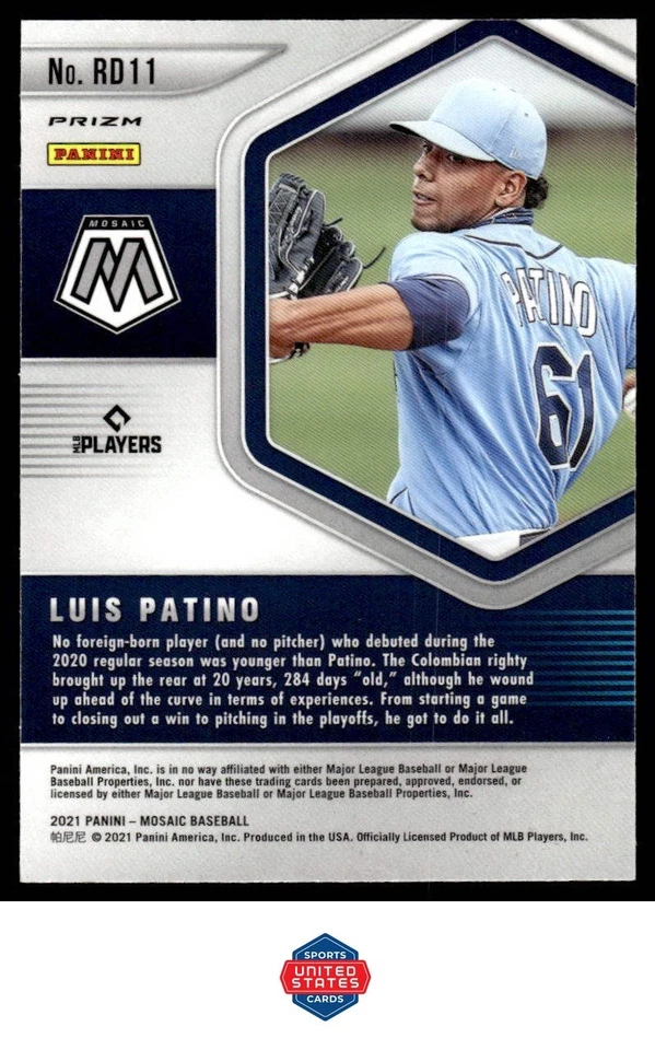 2021 Panini Mosaic #RD11 Luis Patino Rookie Debut Mosaic - Image 2 of 2