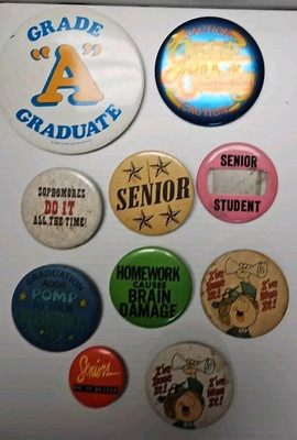 Lot of 10 Graduation Vintage Old Button Pins Hallmark & Others