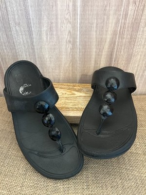 Fitflop Petra Jewel Black Thong Platform Sandals - Preowned - Size 7