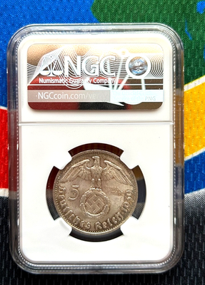 NGC MS 63 1939 B 5 Mark WW2 German Silver Coin Third Reich