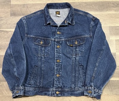 Lee Mens XL 48 Stone Washed Vintage 90s Blue Rider Denim Jean Jacket