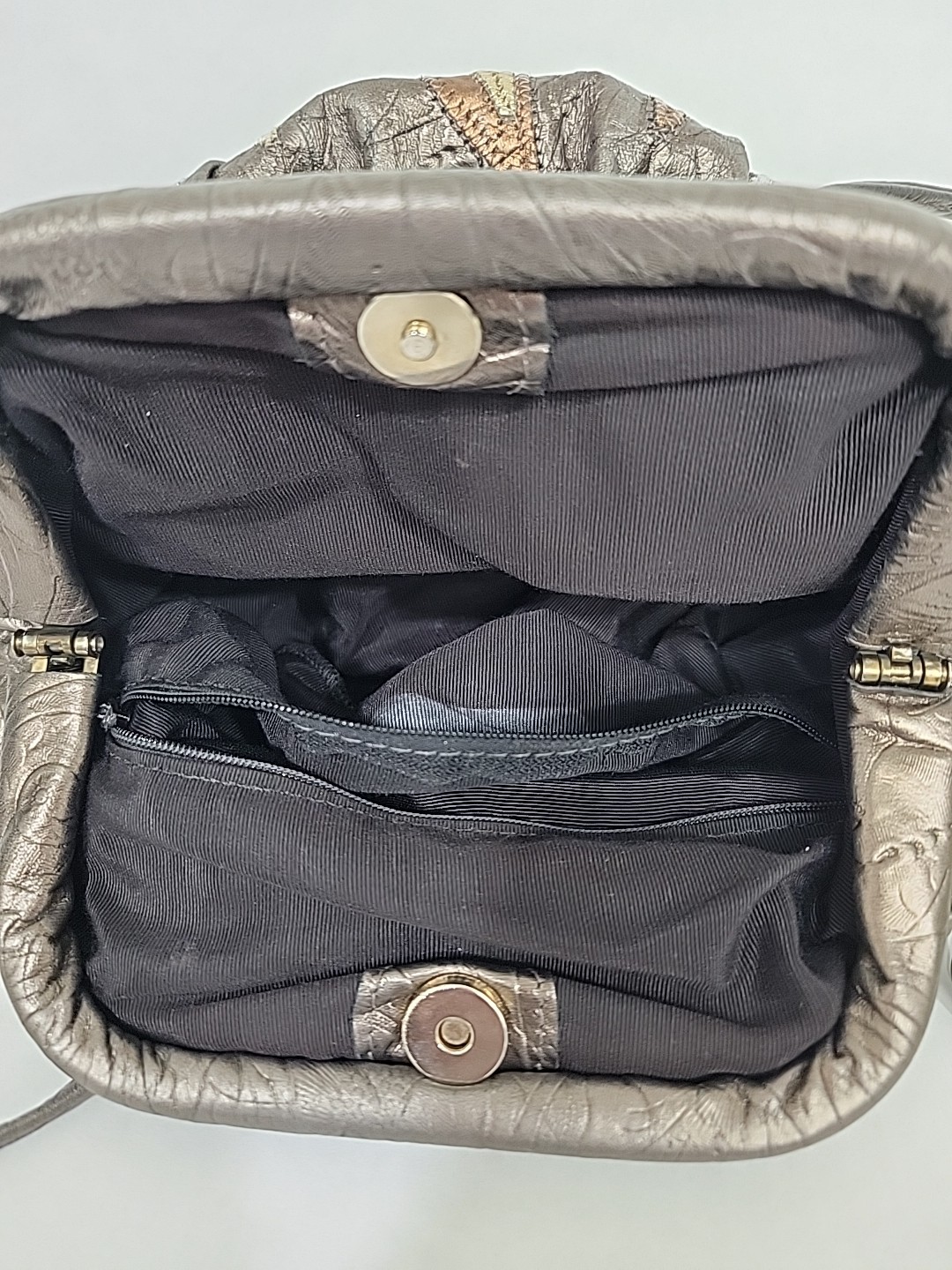 VTG 80s Metallic Leather Patchwork Crossbody Purs… - image 8