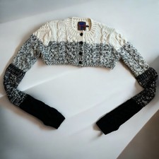 Marc Jacobs Heaven Grey Black Chunky Cropped Cardigan Size Xs