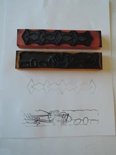 antique Art Deco French Easter stampers, bunny in cart and border pattern