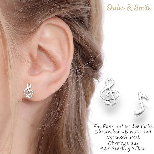 Belons Damen Ohrringe 925 Silber - Musiknote Ohrstecker Mit Zirkonia