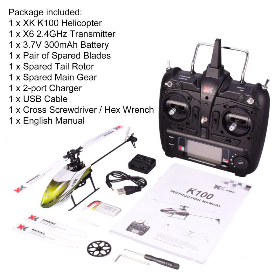 Wltoys XK K100 6CH 3D 6G System Brushless Motor RC Helicopter With Transmitter - Image 2 of 4