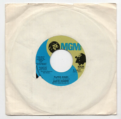 (A591) Marie Osmond, Paper Roses - 1973 - 7 inch vinyl