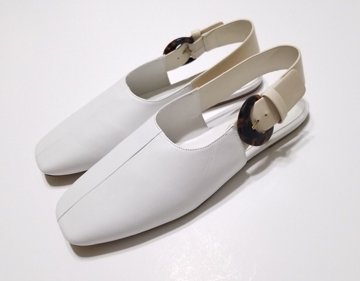 NEW Vince Cadot Tortoise Buckle Leather Slingback Flat in White