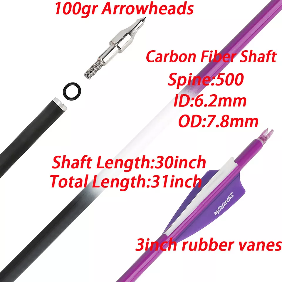 30" Carbon Arrows Archery SP500 Vanes Screw Tips Recurve Bow Compoundbow Hunting - Image 2 of 4