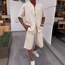 Men Summer Outfit 2-Piece Set Short Sleeve Shirt and Shorts Sweatsuit Set