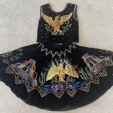 Vtg 1940s 50s Mexico Folk Art Hand Painted Velvet Skirt Top Patriotic Motifs