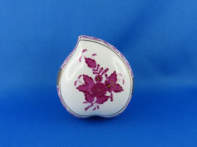 Kleine Vintage Porzellan Dose Herzform Herend Hungary Apponyi Purpur Handgemalt
