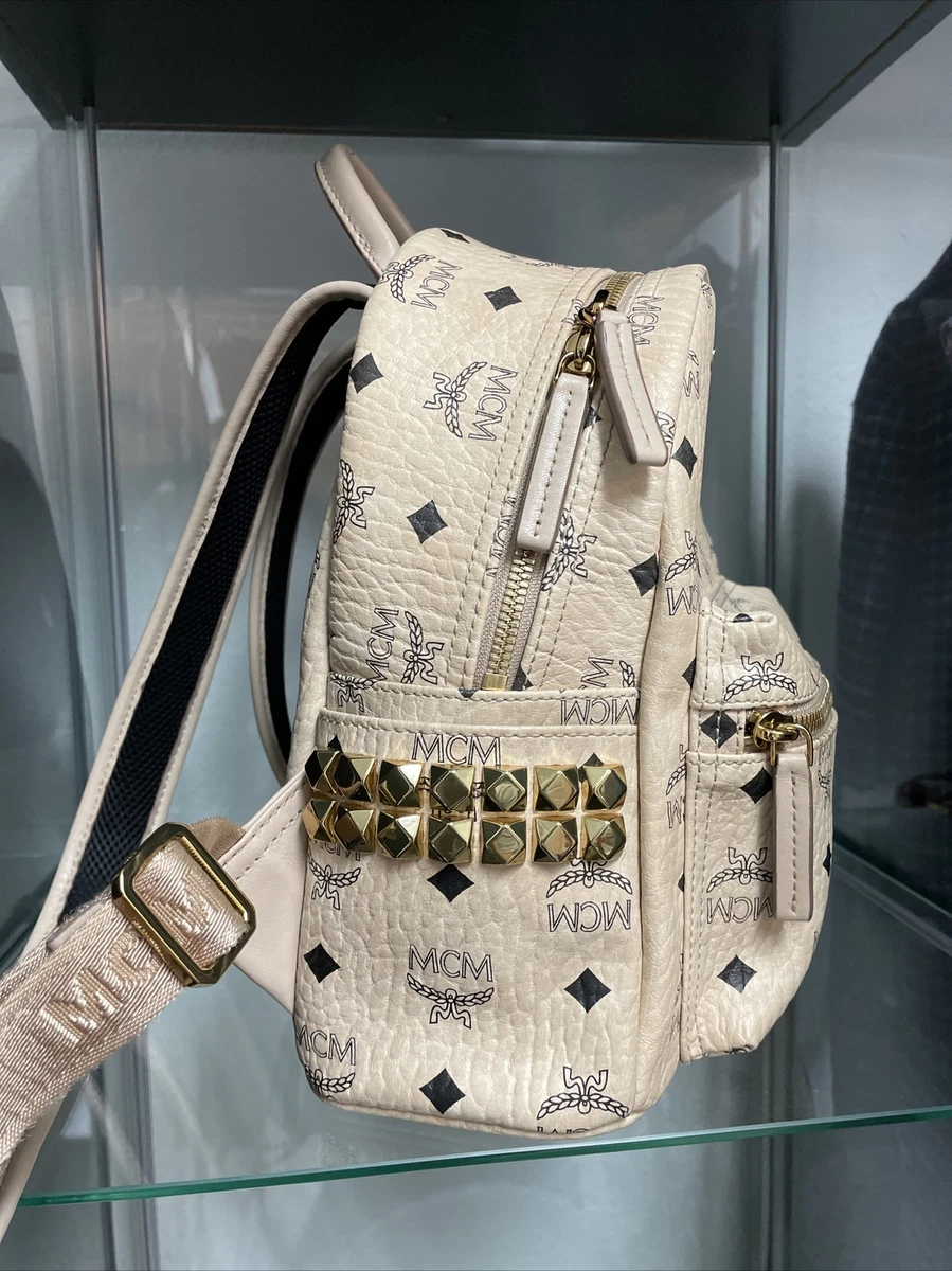 MCM Stark Visetos Mini Studded Coated Canvas Beige Backpack