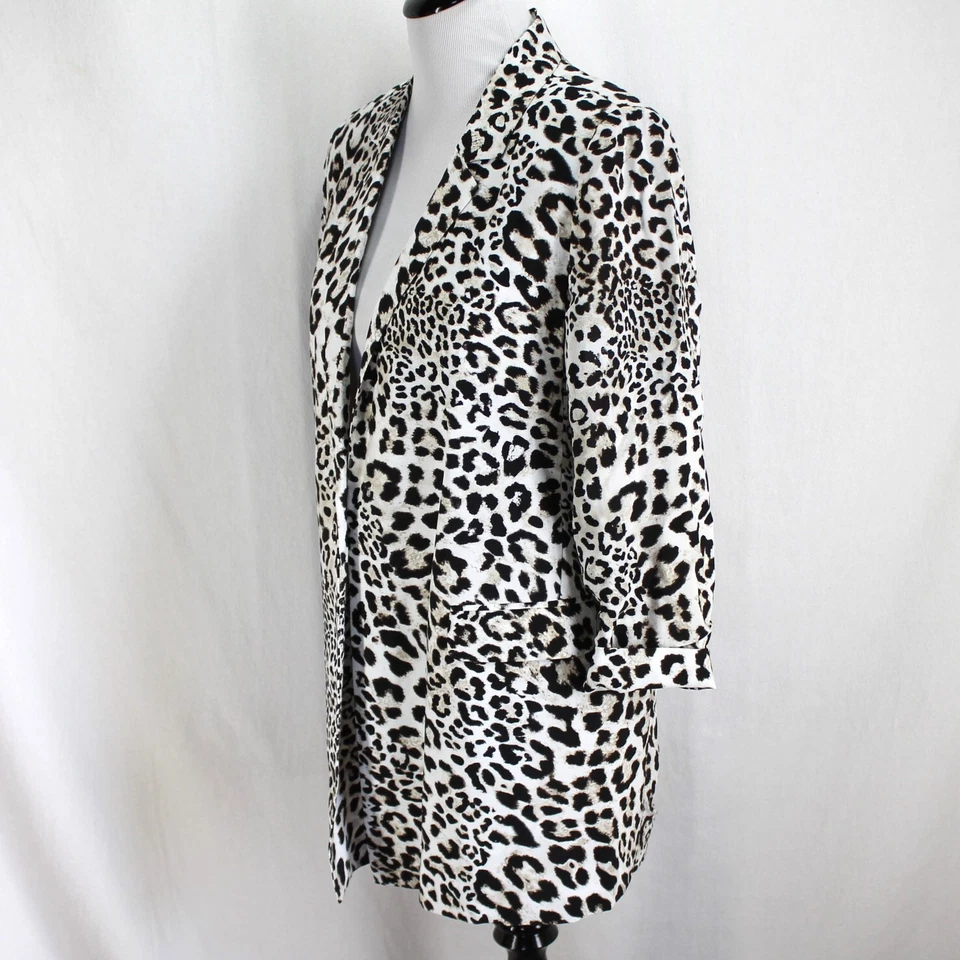 Chaqueta Blazer Chicos Estampado Animal Talla 0 S Negro Tostado Blanco Manga 3/4 Frente Abierto Foto 3 de 4