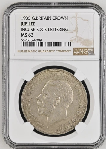 1935 Great Britain Jubilee Crown INCUSE EDGE LETTERING NGC MS63