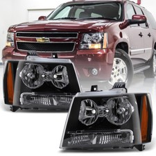 Black 2007-2014 Chevy Tahoe Suburban Avalanche Headlights Lights 07-14 Headlamps