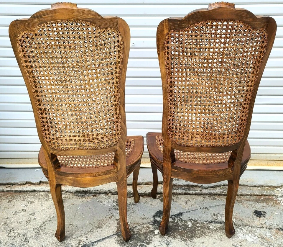Antique French Cane Dining Chairs Walnut - Set of 6 - Image 4 of 4