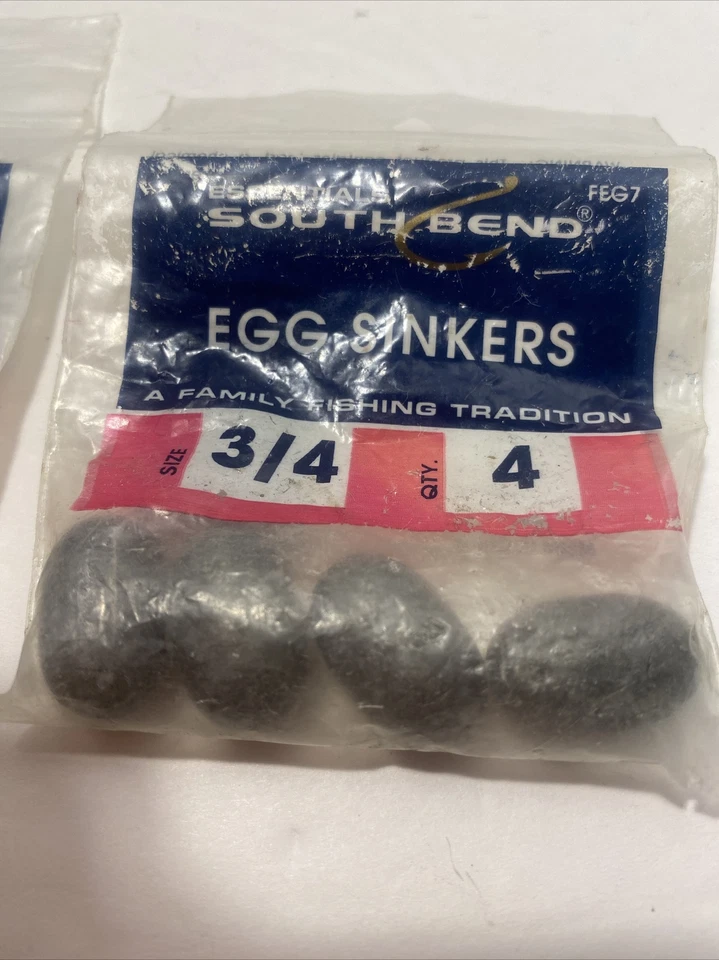 Lot of 2 Vtg South Bend FEG7 Packs of 4 Egg Sinkers Each 3/4oz Fishing Weights — 第 3/4 张图片