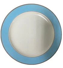 Homer Laughlin Large 12 1/4" Chop J81 Charger Plate White Blue Gold Trim Vintage