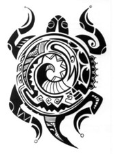LARGE BLACK TRIBAL HAWAIIAN TURTLE TEMPORARY TATTOOS TINSLEY SET OF 3 -SALE