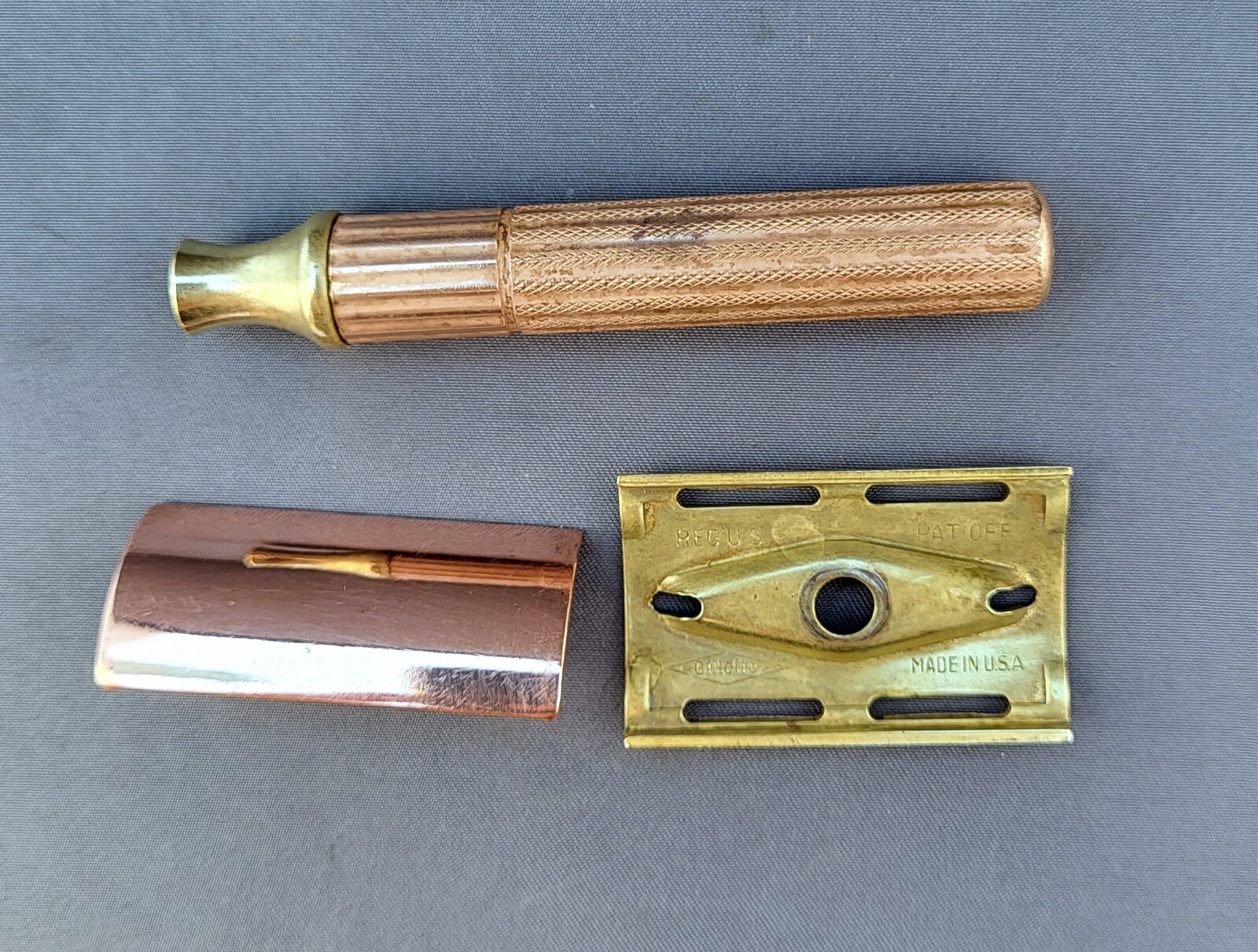 Late 1940's  Gillette Fat Handle DE Tech Razor - Copper/Brass