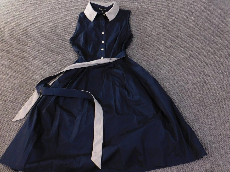 Jones New York dress 2 Blue A-line stretch button womens academia preppy midi - Image 2 of 4