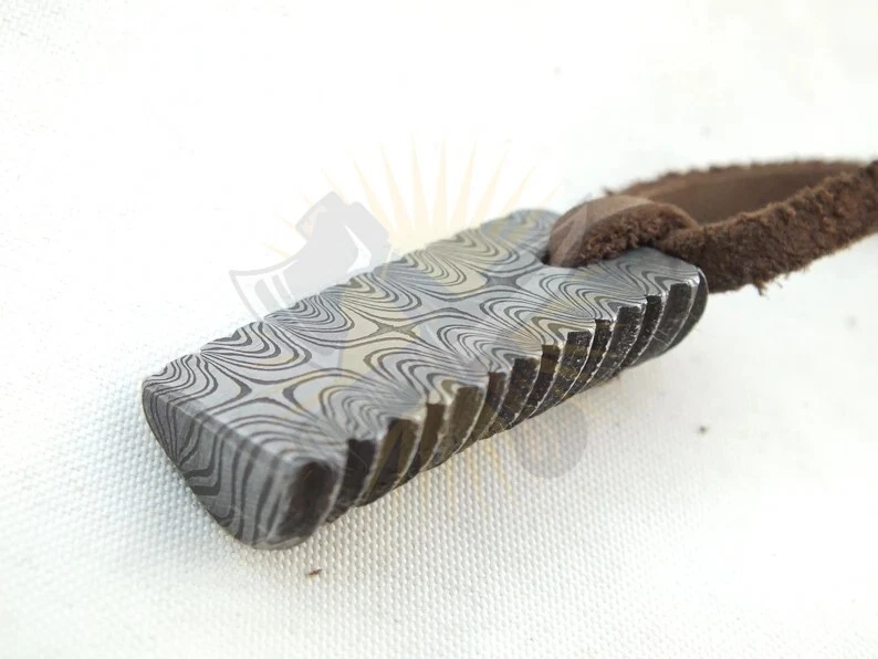 Damascus Steel Pendant Necklace | Handmade Jewelry, Leather Cord Included - Image 3 of 4