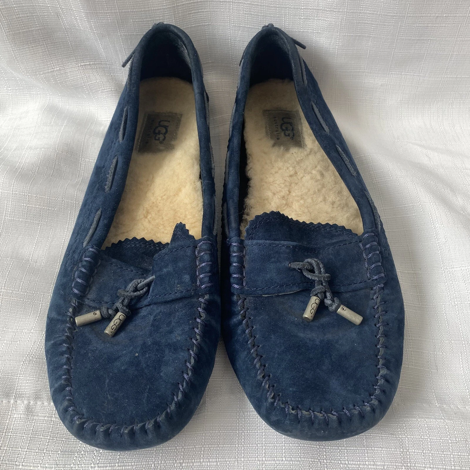 UGG pantofole Roni mocassino donna mocassino scarpe basse US 9 fodera pelle di pecora blu navy