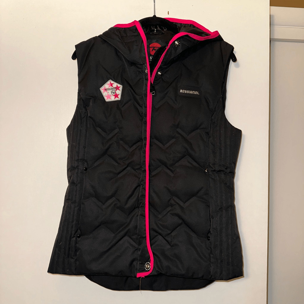 Rossignol Women’s Black Pink Down Filled Quilted Vest Size Medium EUC image 2