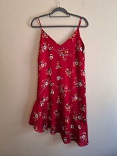 Lulus Bewitching Beauty Red Floral Satin Asymmetrical Slip Dress Size Medium