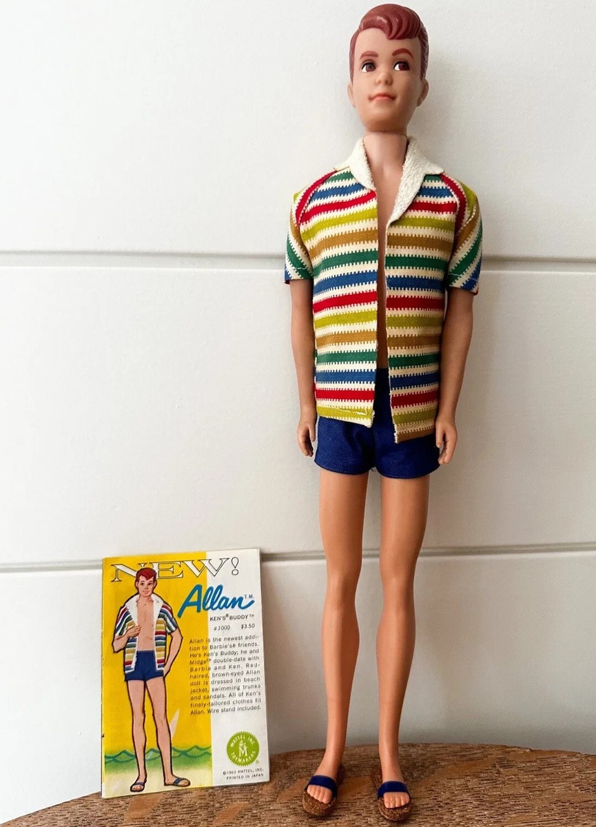 1960 Allan Barbie Doll Mattel Original Outfit Stripe Shirt Blue Shorts  Sandals