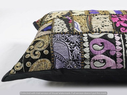 Indien Vintage Patchwork Throw Cotton Kantha Decorative Black Sofa Pillow Case - 第 4/4 張圖片
