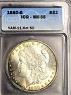 1880 S MS 65 VAM 11 0/9 Overdate Hot 50 Nicely Toned Morgan Silver Dollar