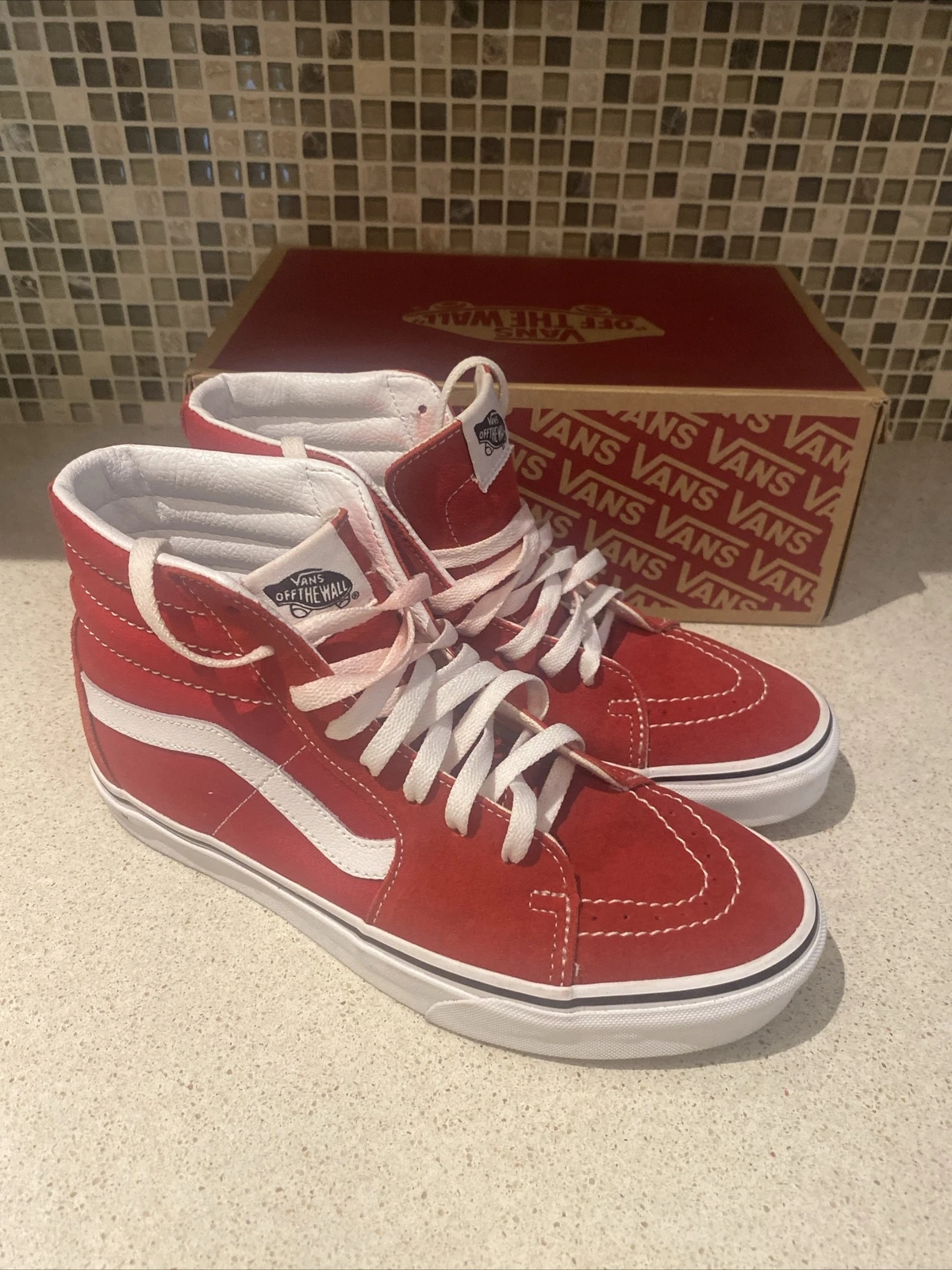 Vans Off The Wall Uomo SK8 Hi Rumba Rosso Vero Bianco Taglia Uomo 8 Con Scatola