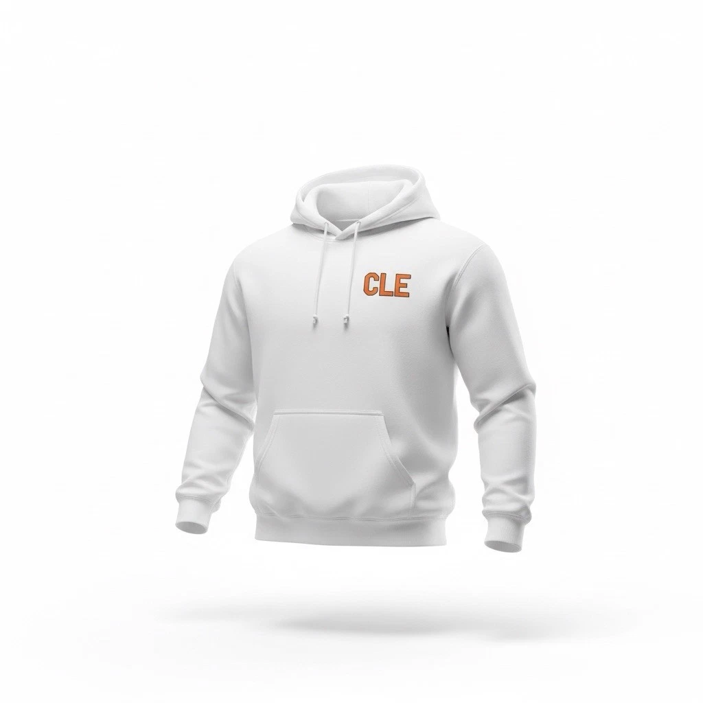 Unisex Size Large Oversized Custom Embroidered Cleveland "CLE" Hoodie - White
