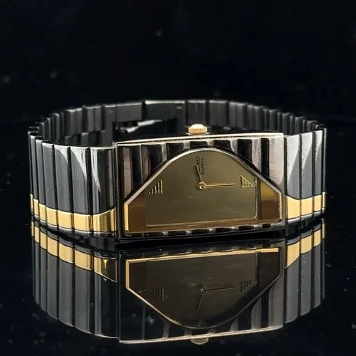 Vintage SEIKO Black Gold Tone HALF MOON DIAL Crescent Watch 2Y00-5G29 6 inch