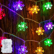 Christmas Snowflake String Lights, 2 Pack Total 100LED 50FT Battery Operated Chr