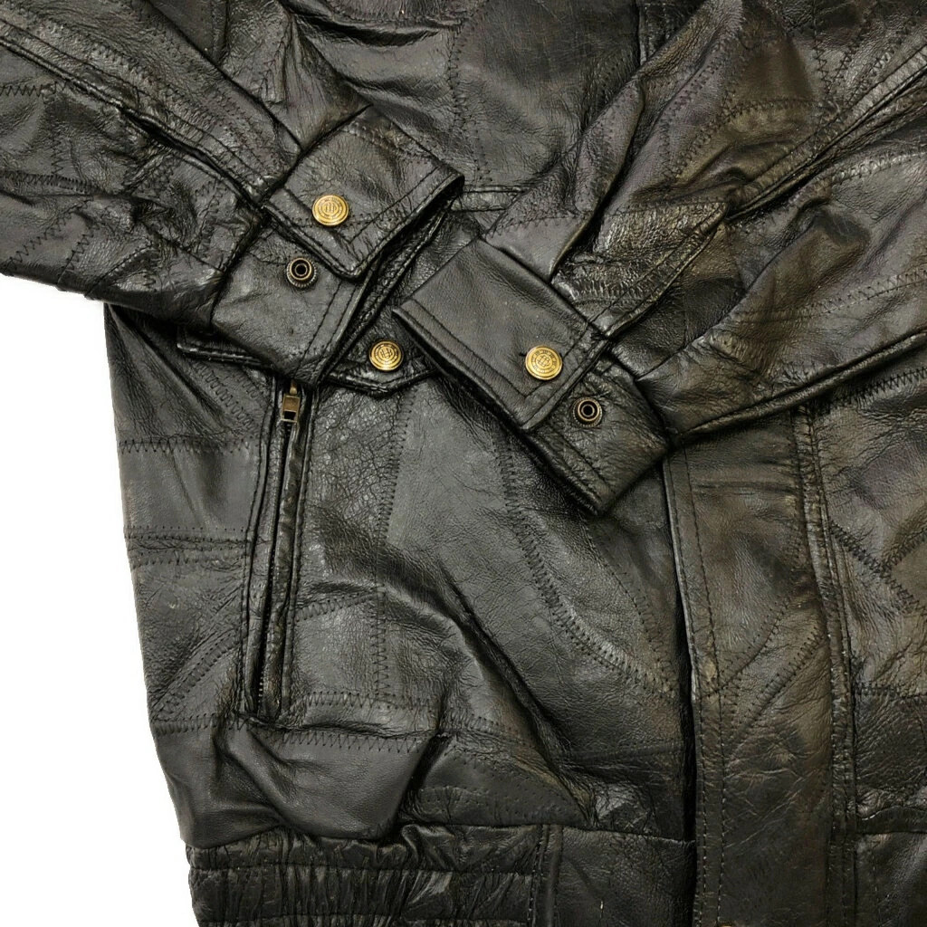 Vintage Black Patchwork Leather Jacket Men M Used - image 6